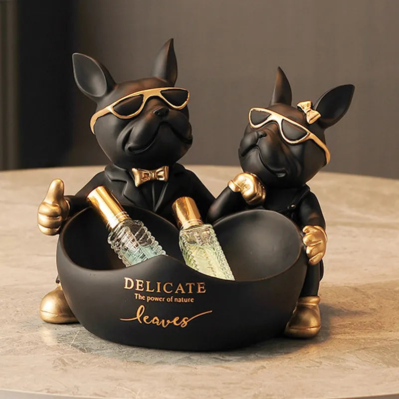 Estátua Buldogue Francês Casal de Resina Homefy - HOMEFY
